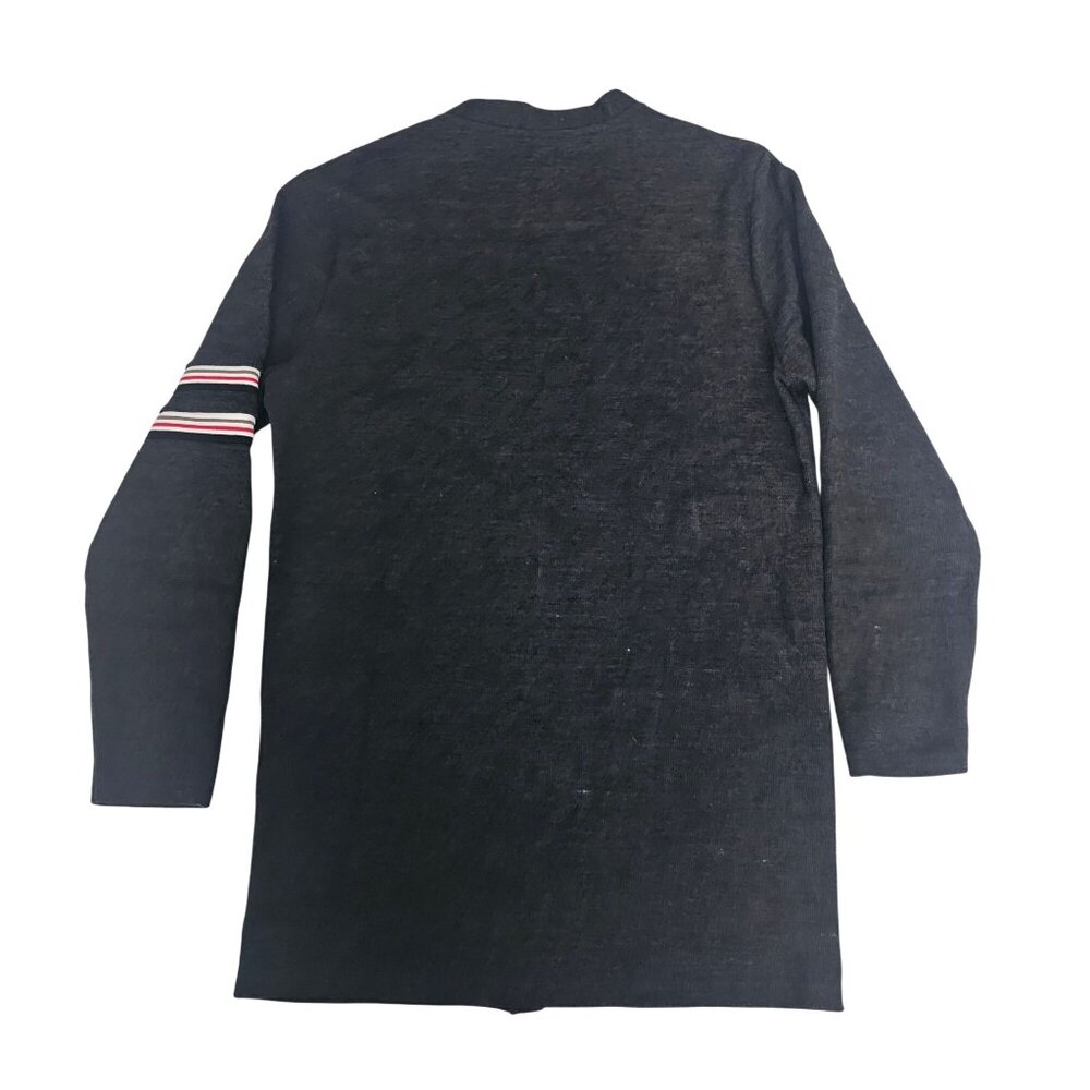 ZARA Man Dark Gray Striped Trim  Open Front Pockets Longline Cardigan Sz Medium - Picture 3 of 9
